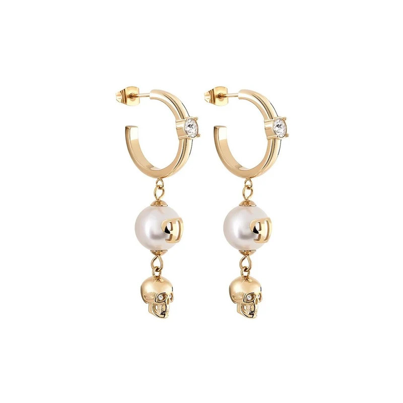 Philipp Plein Ohrringe Damen Creolen Anhänger Goldfarben, Weiß PJ8EA02EU