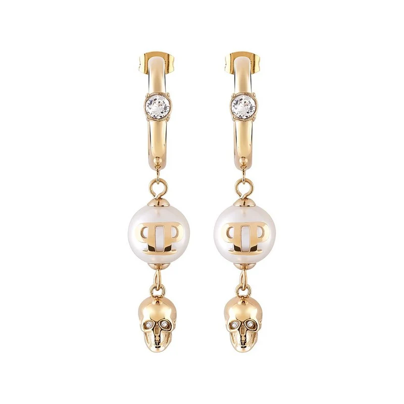 Philipp Plein Ohrringe Damen Creolen Anhänger Goldfarben, Weiß PJ8EA02EU