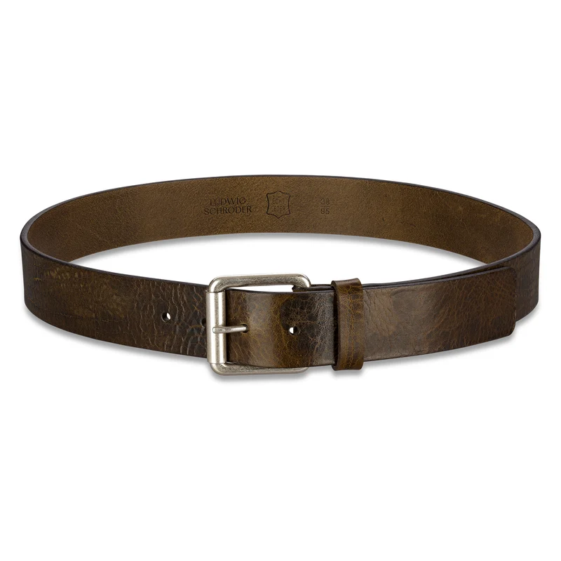 Vintage Herrenledergürtel „David“ in Oliv – 4 cm, nachhaltig pflanzlich gegerbtes Rindleder