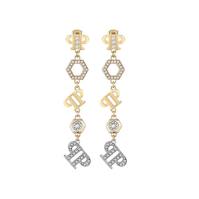 Philipp Plein Damen Ohrringe Ohrhänger PP ELEMENTS Goldfarben, Weiß PJ4EA05EU