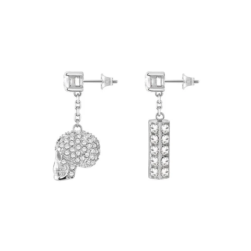 Philipp Plein Damen Ohrringe Ohrstecker SLIDING $KULL Silberfarben, Weiß PJ3EA02EU