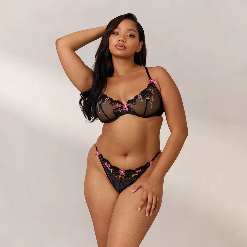 Bloom Embroidered Balcony BH - Schwarz