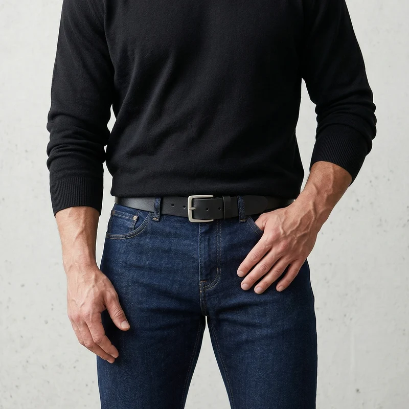 Klassischer Herren Jeansgürtel „Toni“ in Schwarz – 4 cm, Rindleder aus der Toskana