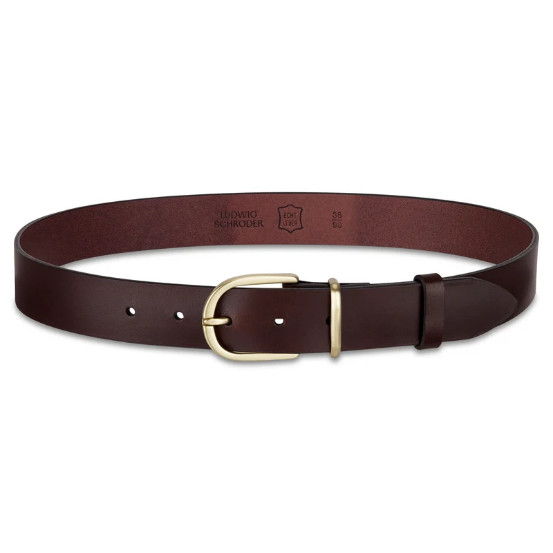 Weicher Jeansgürtel für Damen, Ledergürtel „Antonia" in Braun, 3,5cm breit, goldene Schnalle Satiniert