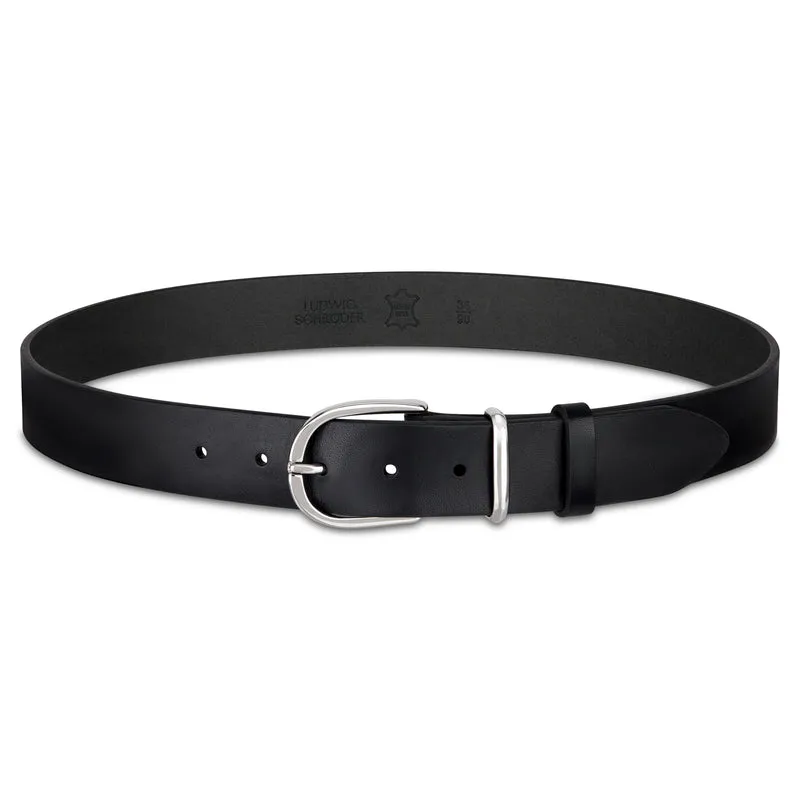 Weicher Jeansgürtel für Damen, Ledergürtel „Antonia" in Schwarz, 3,5cm breit, Silber-Schnalle