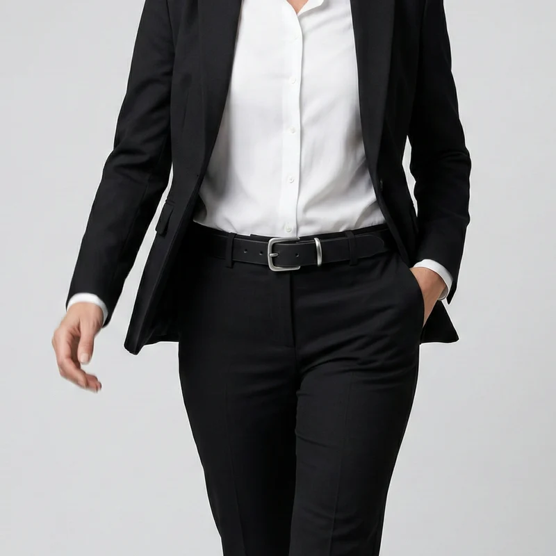 Eleganter 3cm Damengürtel „Alexandra" in Schwarz – Schmaler Gürtel mit silberfarbener Schnalle und Schlaufe,