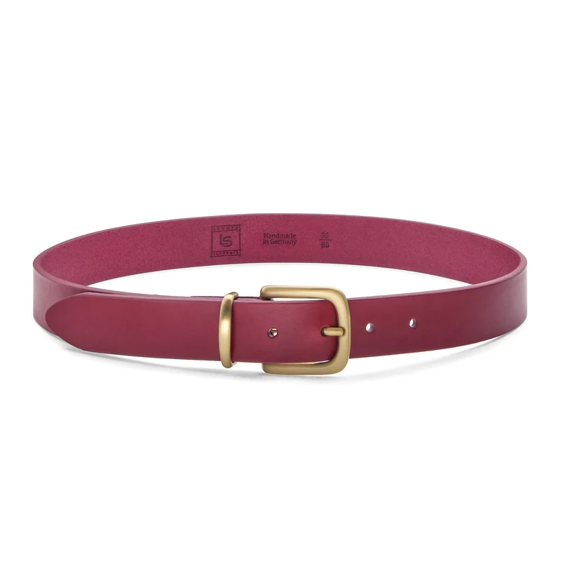 Eleganter 3cm Damengürtel „Alexandra" in Bordeaux – Schmaler Gürtel mit goldener Schnalle und Schlaufe