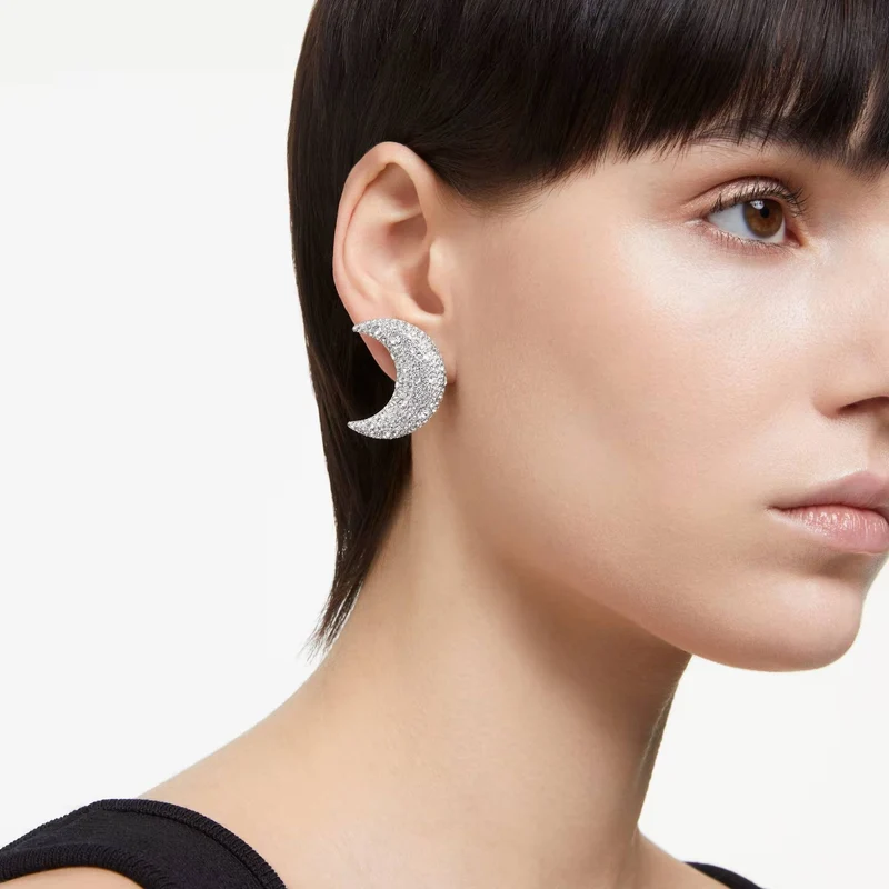 Swarovski Ohrclips Damen Luna Mond Weiß Rhodiniert 5666158