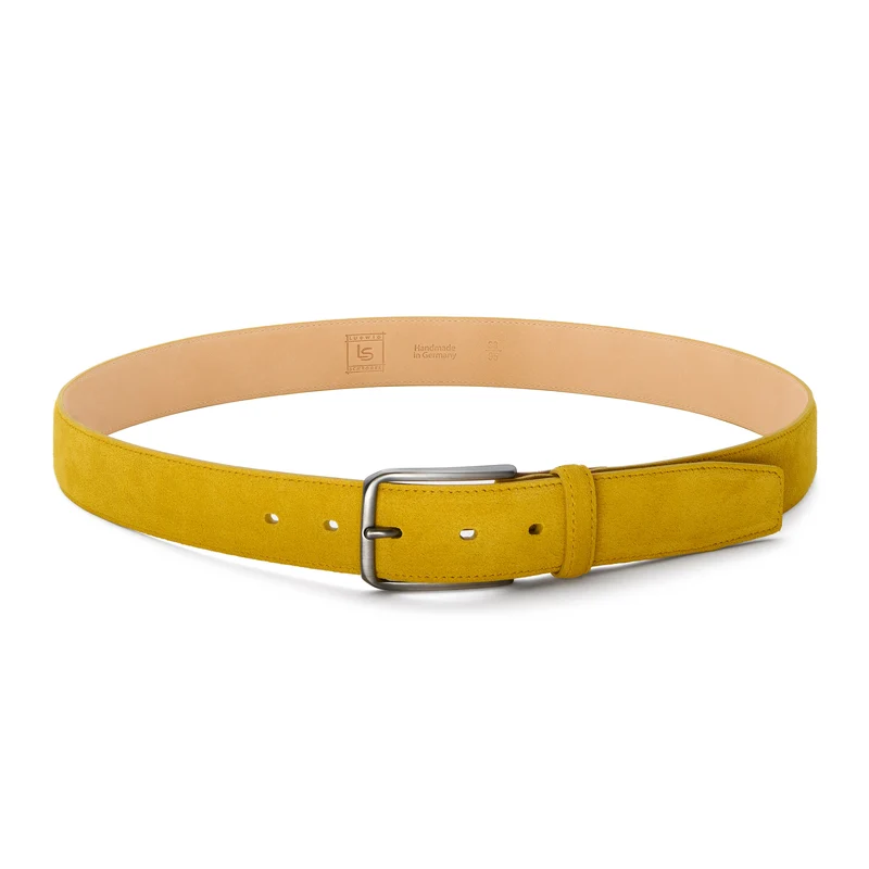 Herren Wildledergürtel „Giovanni“ in Curry – 3,5 cm, hochwertiges Veloursleder