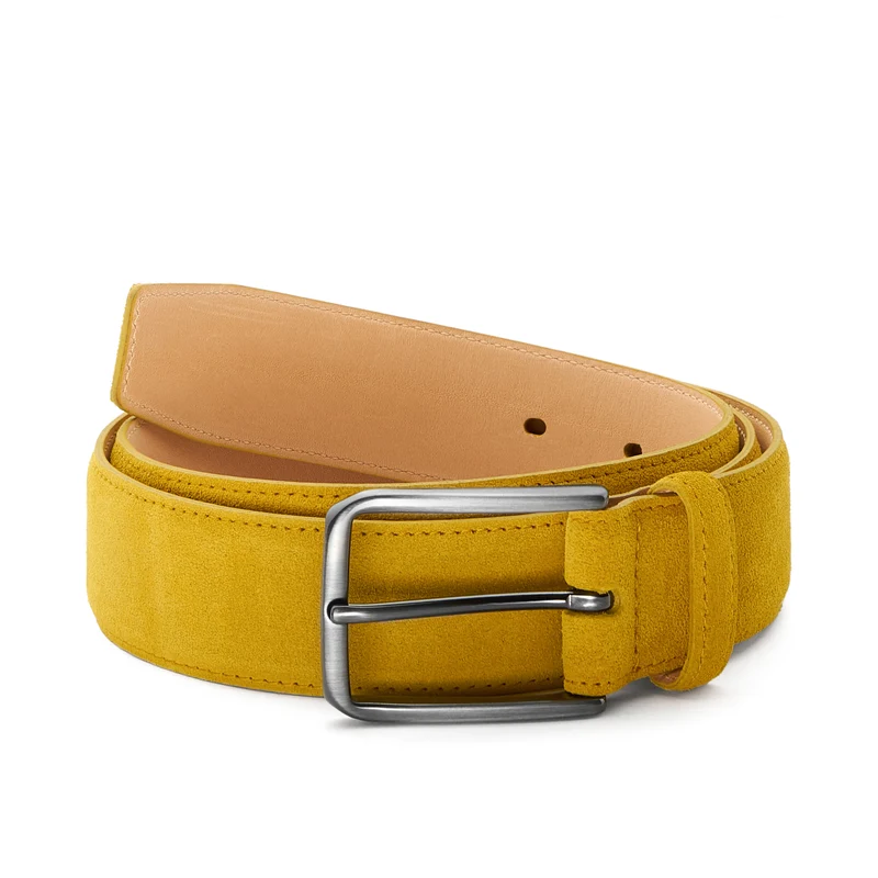 Herren Wildledergürtel „Giovanni“ in Curry – 3,5 cm, hochwertiges Veloursleder