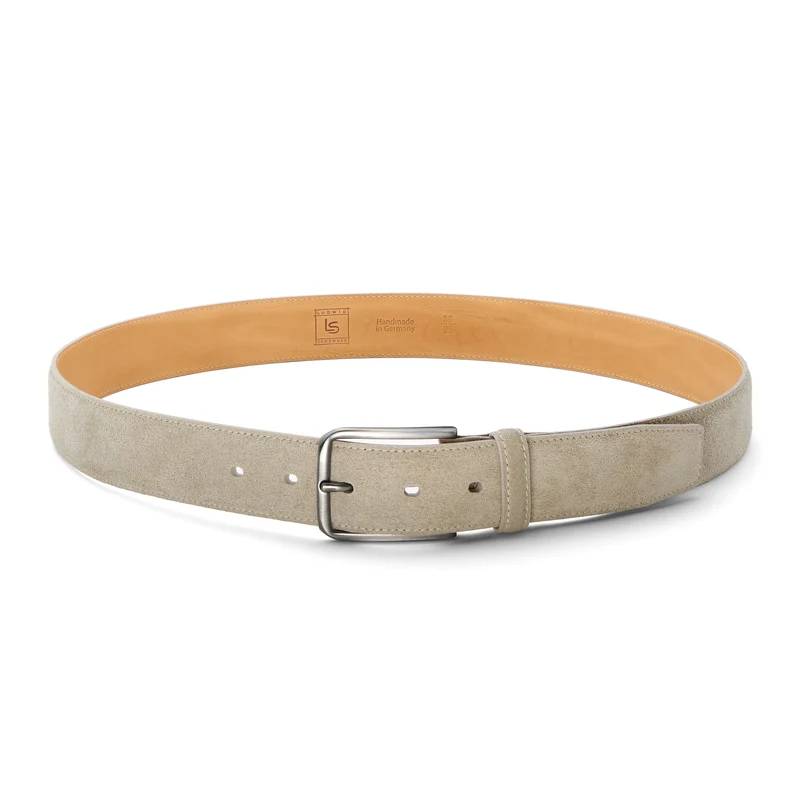 Herren Wildledergürtel „Giovanni“ in Sandgrau – 3,5 cm, hochwertiges Veloursleder