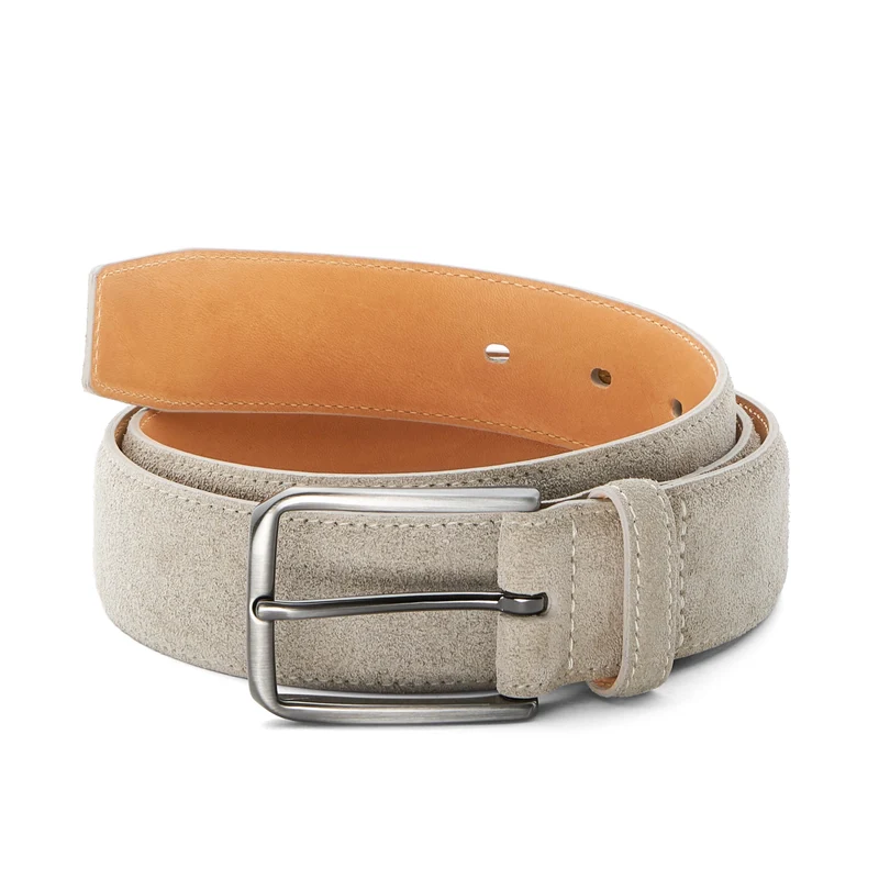 Herren Wildledergürtel „Giovanni“ in Sandgrau – 3,5 cm, hochwertiges Veloursleder