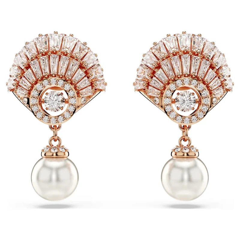 Swarovski Ohrringe Damen Idyllia Drop Kristallperle Muschel weiß roségold 5689196