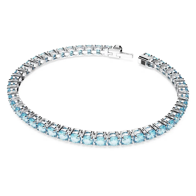 Swarovski Armband Unisex Matrix Tennis „Round‑Cut Blue“ Länge: ca. 17,5 cm (6 7/8″), Größe L Weiß/Rhodium 5648929