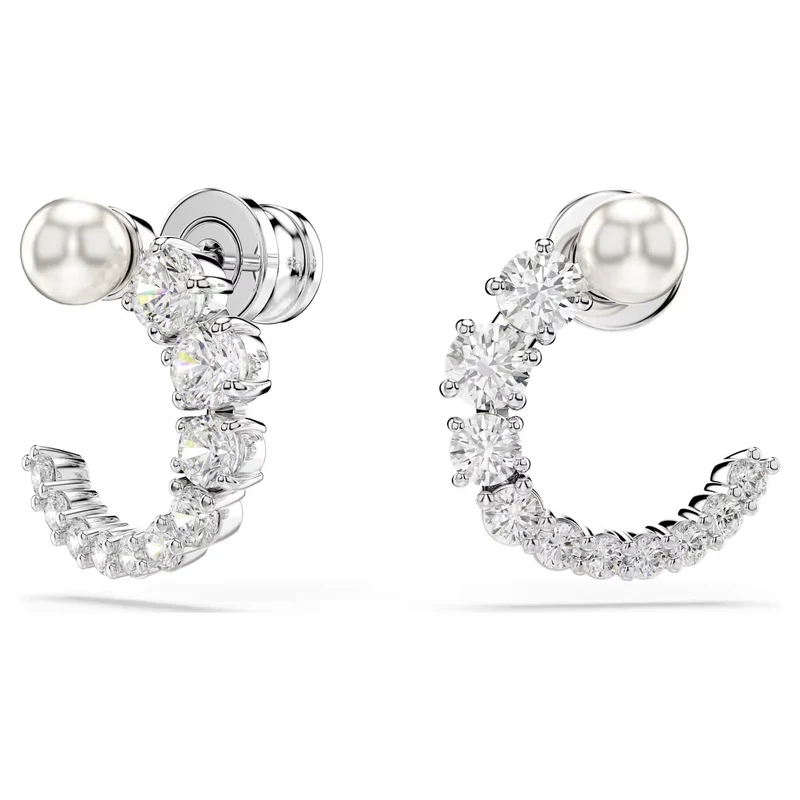 Swarovski Creolen Unisex Matrix Kristallperle Weiß Rhodiniert 5692260
