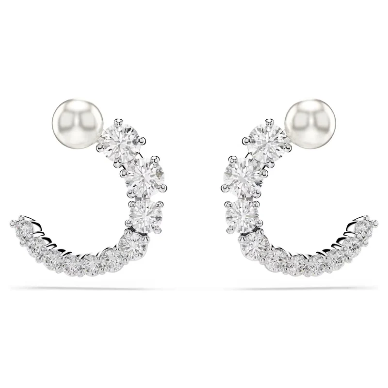 Swarovski Creolen Unisex Matrix Kristallperle Weiß Rhodiniert 5692260