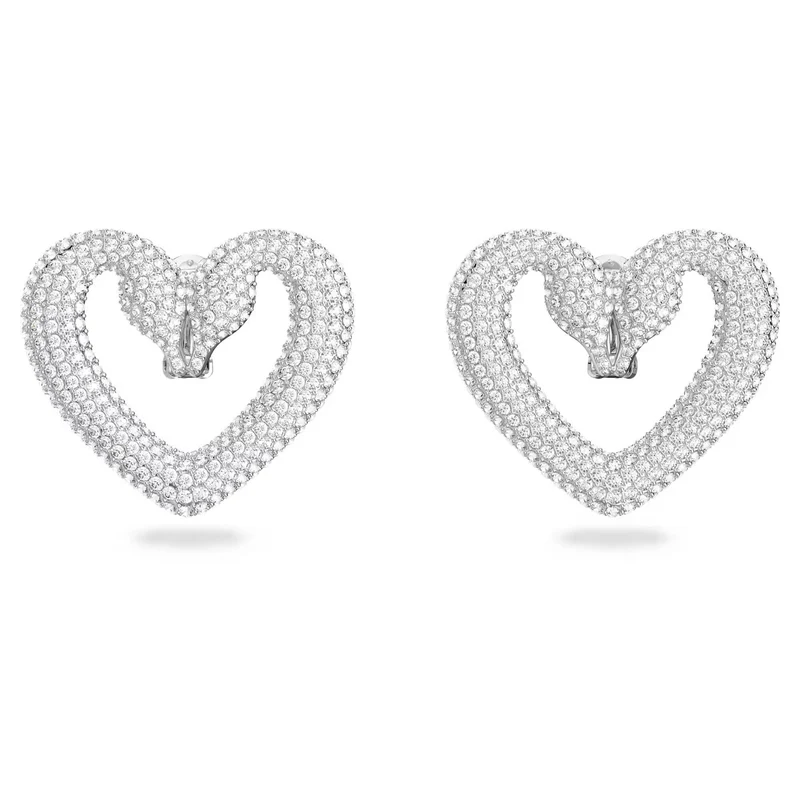 Swarovski Damen Ohrclips Una Herz Weiß, Rhodiniert 5626172