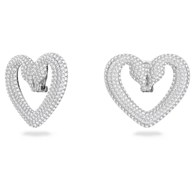 Swarovski Damen Ohrclips Una Herz Weiß, Rhodiniert 5626172
