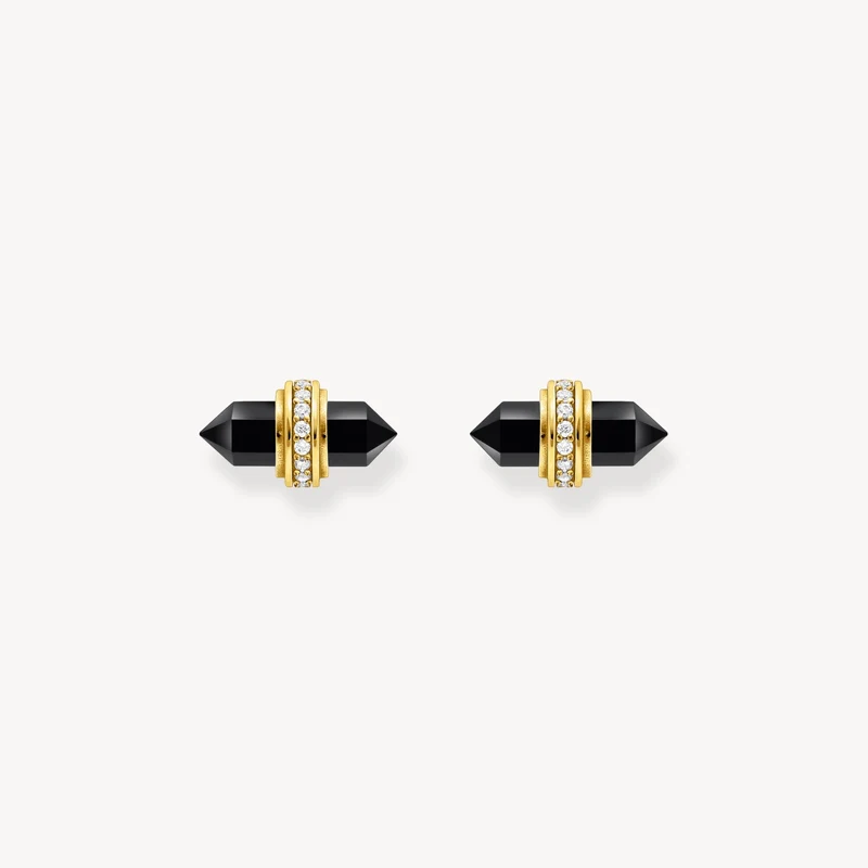 Thomas Sabo Ohrstecker Damen Ohrstecker mit schwarzem Onyx Kristall Gelbgoldfarben Weiß Schwarz H2281-177-11