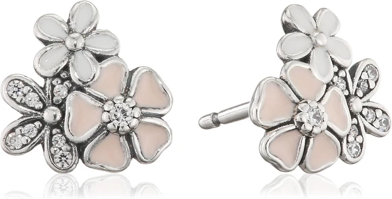 Pandora Ohrringe Damen Poetic Blooms Silber Rosa Weiß 290686ENMX