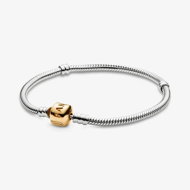 PANDORA Armband Damen Moments Schlangenkette Kugelverschluss Silber Gold 590702HG-17