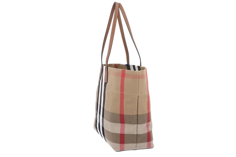 Burberry Damen Tasche London Tote Check Canvas Leder Tasche Taupe Braun 80840471