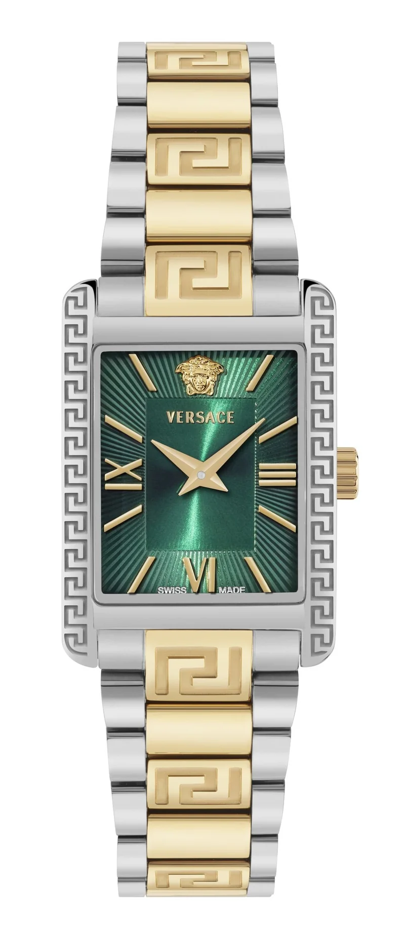 Versace VEKSA0526 Black dial Medusa head and Versace logo at 12h.