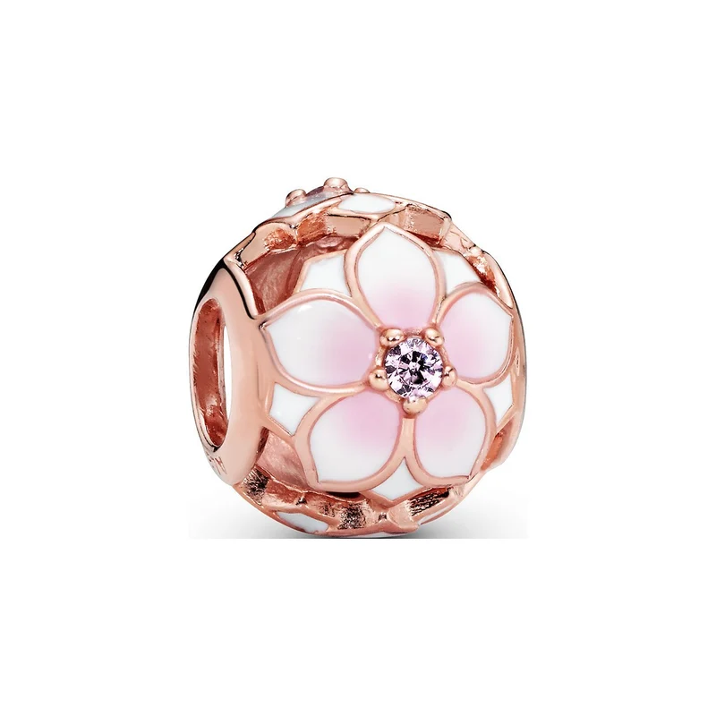 Pandora Charm Damen Moments Offen gearbeitete rosafarbene Magnolienblüte 782087NBP