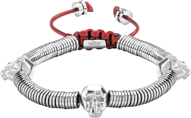 POLICE Armband Herren Totenkopf Edelstahl Silber Rot SKULL PJ.26553BSS/03