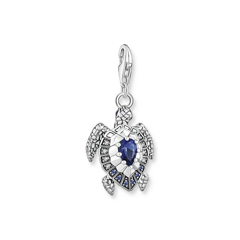 Thomas Sabo Charm-Anhänger 925 Sterlingsilber Schildkröte geschwärzt Glas-Keramik Stein synthetischer Spinell 1897-667-1