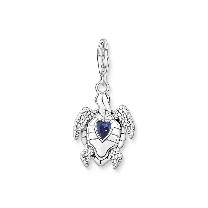 Thomas Sabo Charm-Anhänger 925 Sterlingsilber Schildkröte geschwärzt Glas-Keramik Stein synthetischer Spinell 1897-667-1