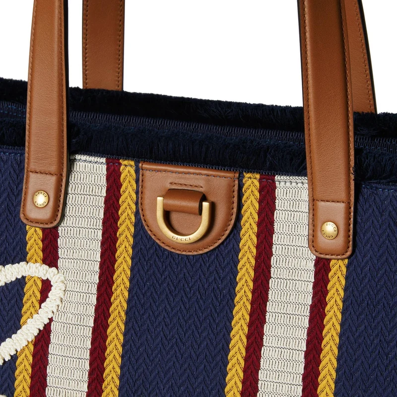 Gucci Tasche Unisex Embroidered Medium Canvas Tote Bag Blau Beige Rot Gelb 818771FAEF88796