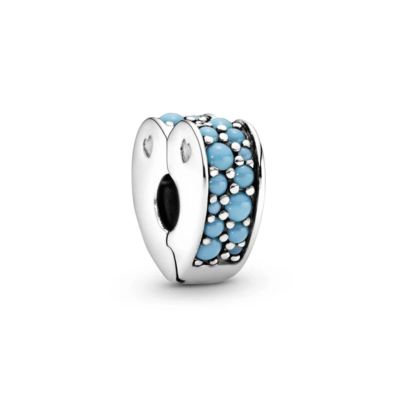 Pandora Charm Damen Blauer Pavé Herz Clip Silber 797227NYA