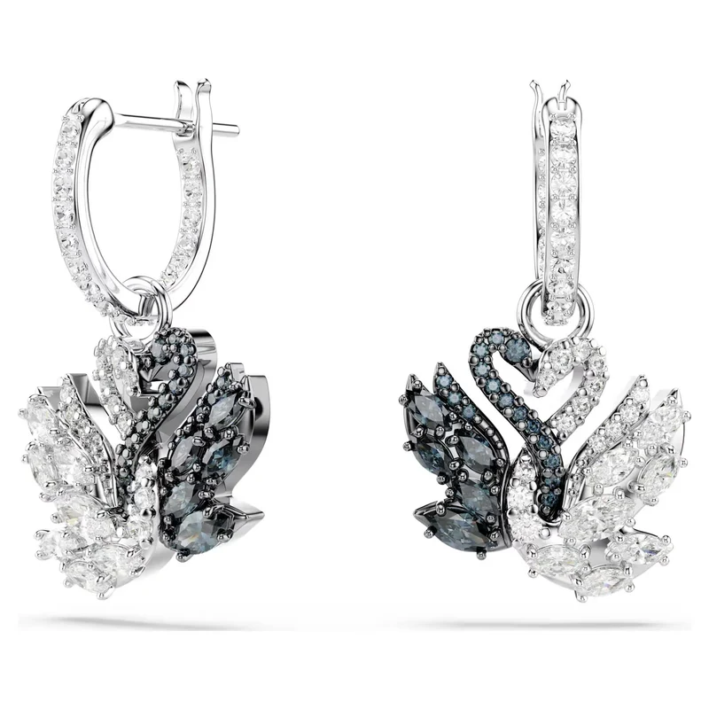 Swarovski Ohrringe Damen Swan Drop Earrings Schwarz Rhodium‑/Ruthenium‑Finish 5705728