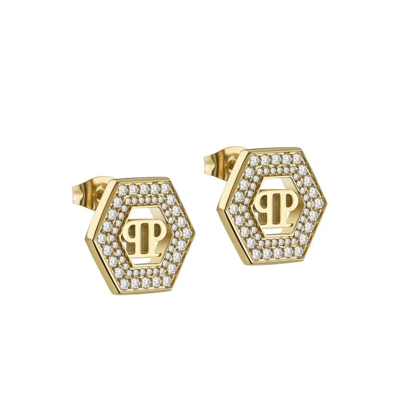 Philipp Plein Damen Ohrringe Ohrstecker PLEIN LEGACY Goldfarben, Weiß PJREA13EU
