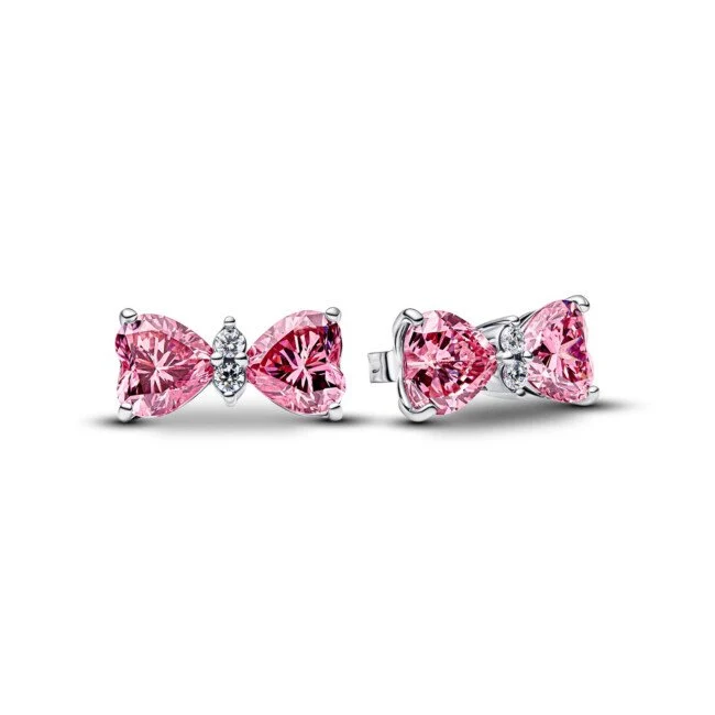 Pandora Damen-Ohrstecker Silber Schleife Pinkfarben 294265C01