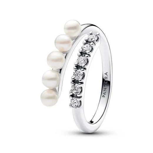 Pandora Damenring Süßwasserperlen und Zirkonia Größe 58 Silber 193145C01-58
