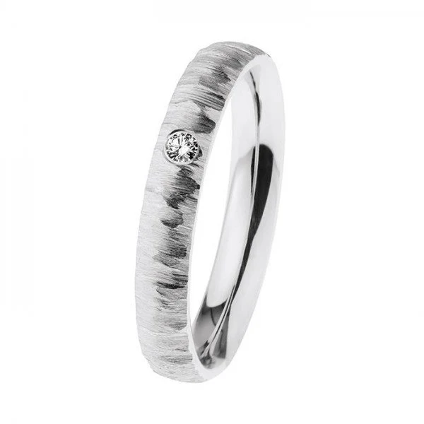 Ernstes Design Damen Trauring mit Diamant Schmal Größe 55 Silber R633-55