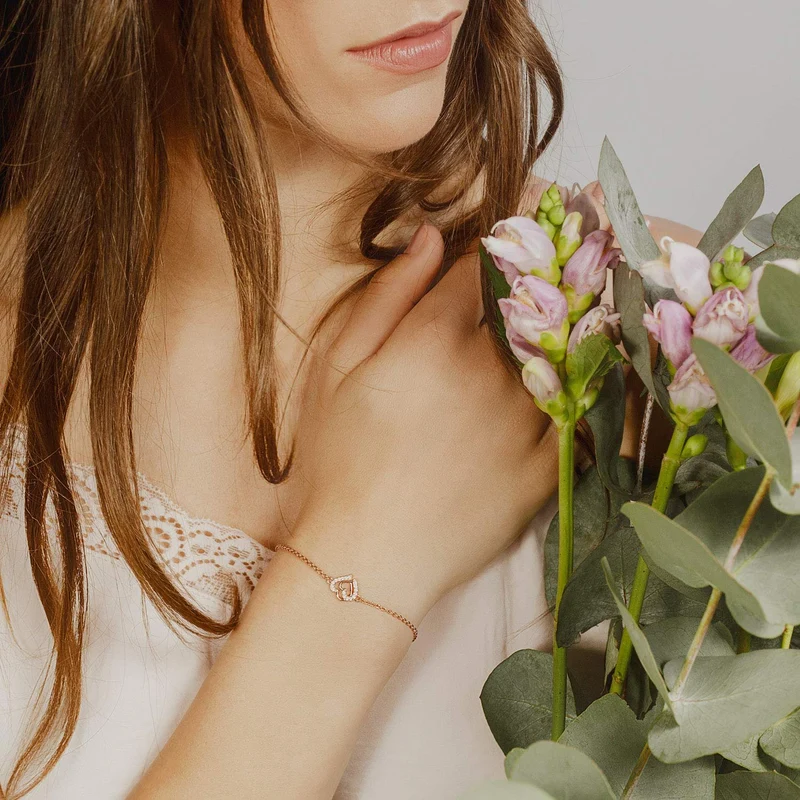 XENOX Damen-Armband Herz 925 Sterling Silber rosé Zirkonia 18,5cm XS3412RN