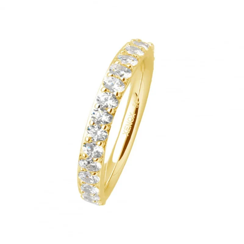 Xenox Damen 925 Sterling Silber Ring mit Zirkonia in goldfarben - XS7390G