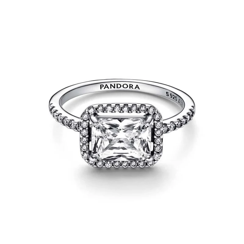 Pandora Rechteckiger Funkelnder Strahlenkranz Ring Silber 192391C0
