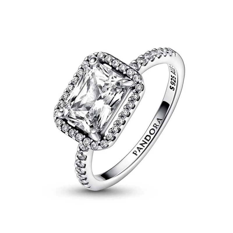 Pandora Rechteckiger Funkelnder Strahlenkranz Ring Silber 192391C0