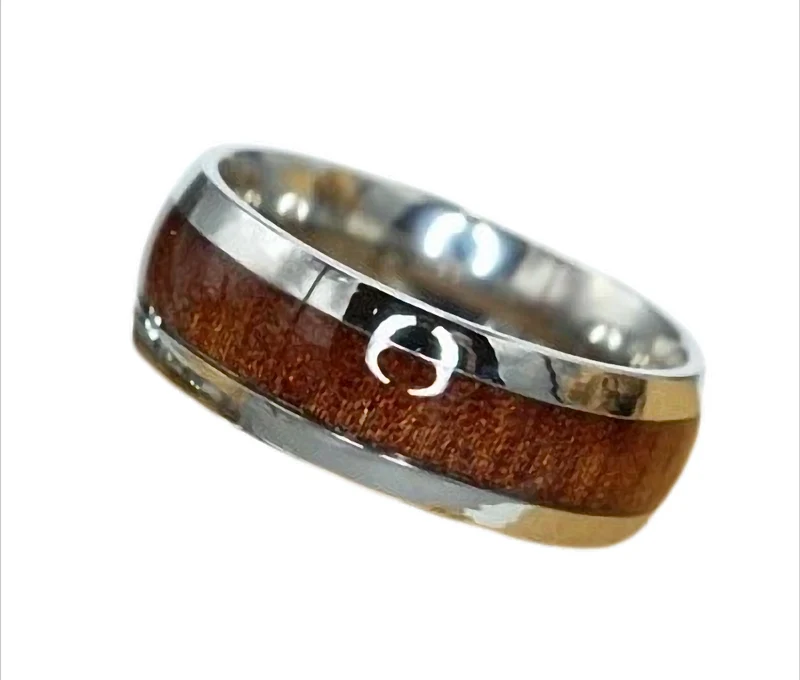 Woodline Ring Bandring Partnerring mit Holzoptik aus Edelstahl, 8 mm breit