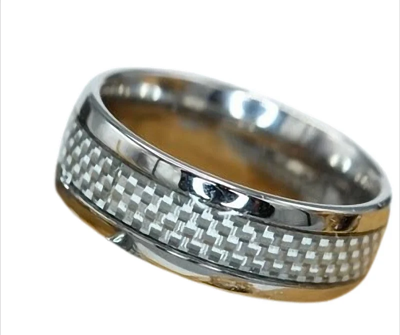 Carbon Matrix Ring Bandring Partnerring mit Strukturband Edelstahl, 8 mm breit