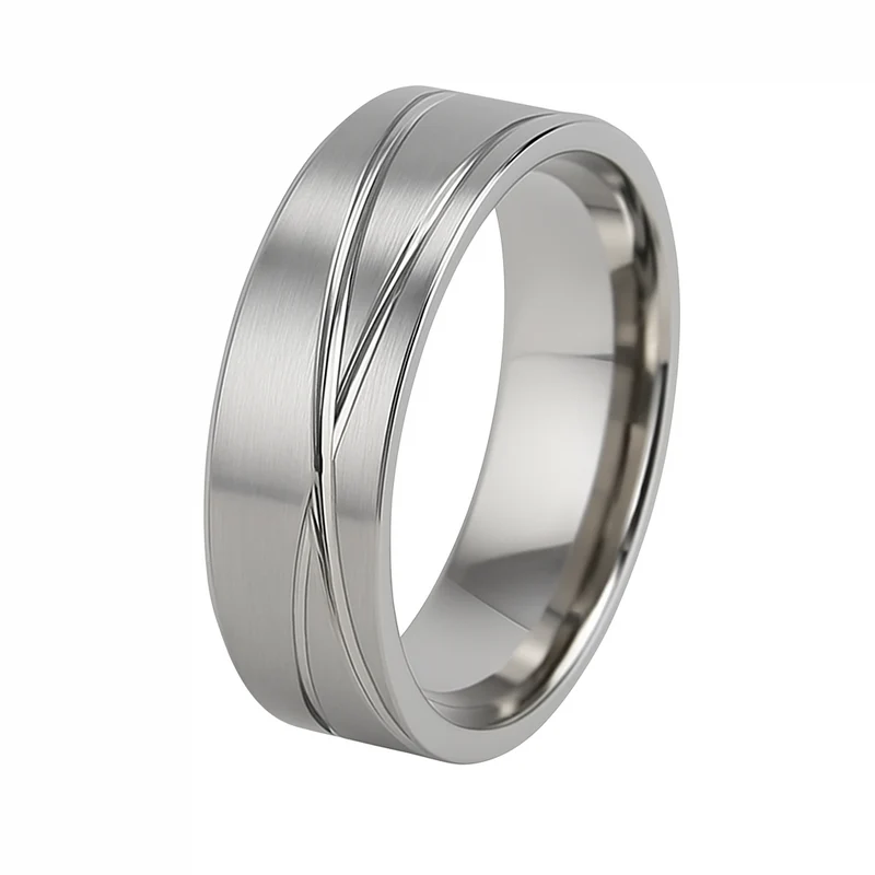 Steel Wave Ring Bandring Partnerring mit geschwungenen Rillen Edelstahl, 8 mm