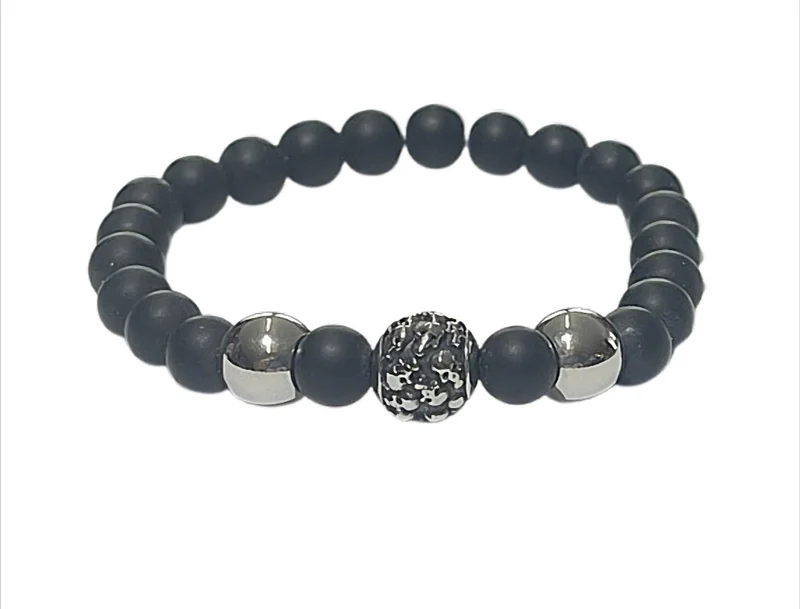 Skull Core Lava Armband mit Lavasteinkugeln und Totenkopf-Kugel aus Edelstahl