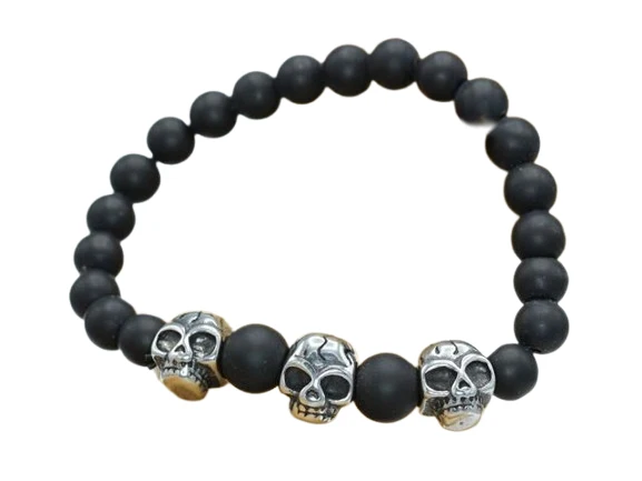 Skull Lava Force Armband mit Lavasteinkugeln und Totenköpfe