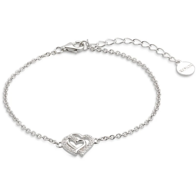 Xenox Damen Armband mit Zirkonia Herzen Charm Anhänger 18,5 Silber XS3412N