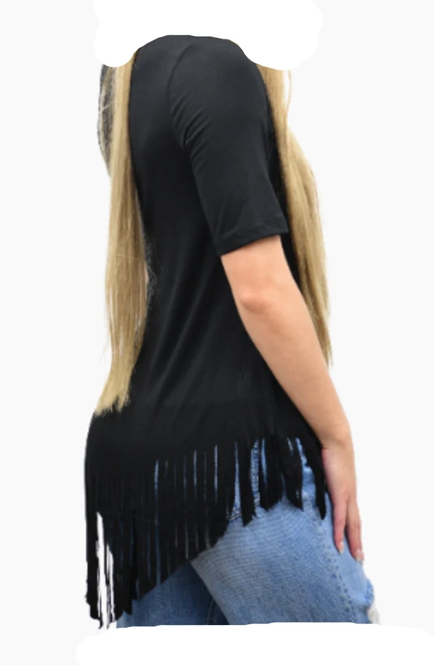 Let There Be T-Shirt Westernshirt Westernwear Fransen Line Dance Western schwarz