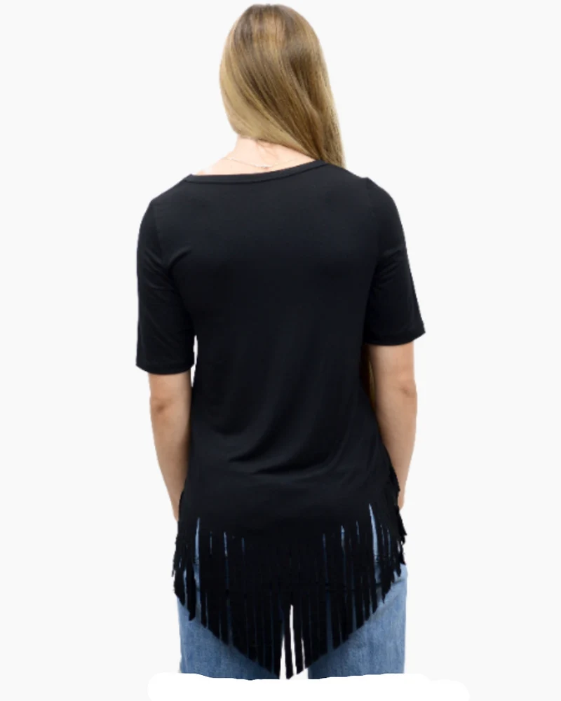 Let There Be T-Shirt Westernshirt Westernwear Fransen Line Dance Western schwarz